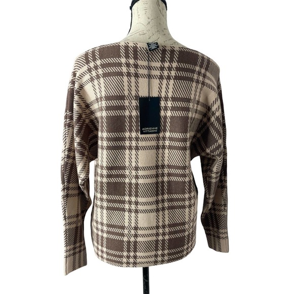 NEW! NWT ADRIENNE VITTADINI Check Print Sweater Brown/Beige Size‎ S - Picture 4 of 7